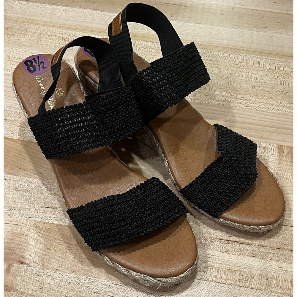 Tommy Bahama Sandals Women's Size 8.5 Black Sakura Espadrille Wedge Stretch